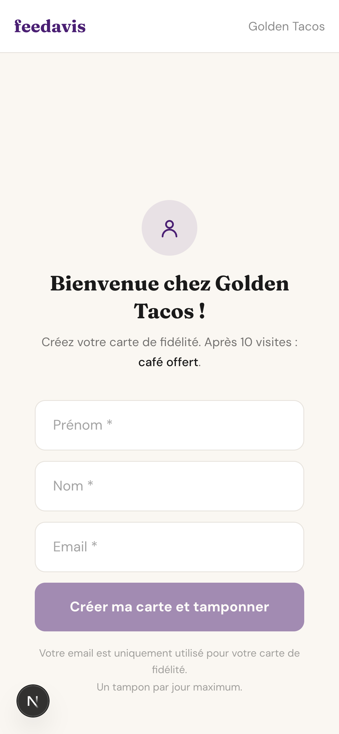 Formulaire de création de carte de fidélité
